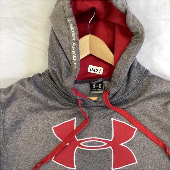 Under Armour Men’s Storm Hoodie Gray Red Logo Pullover Sweatshirt Size XL - Picture 2 of 5